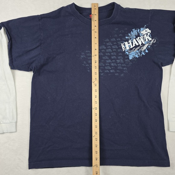 Tony Hawk Y2K Layered Long Sleeve Shirt XL Blue White Graphic Print - Picture 4 of 7